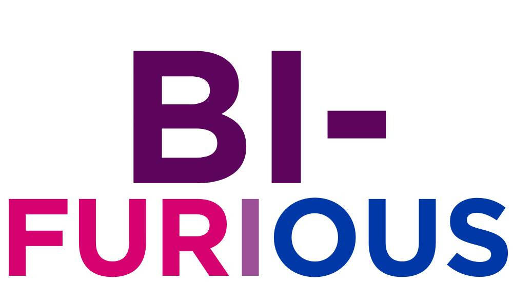Bi-Furious logo in shades of purple, pink, and blue